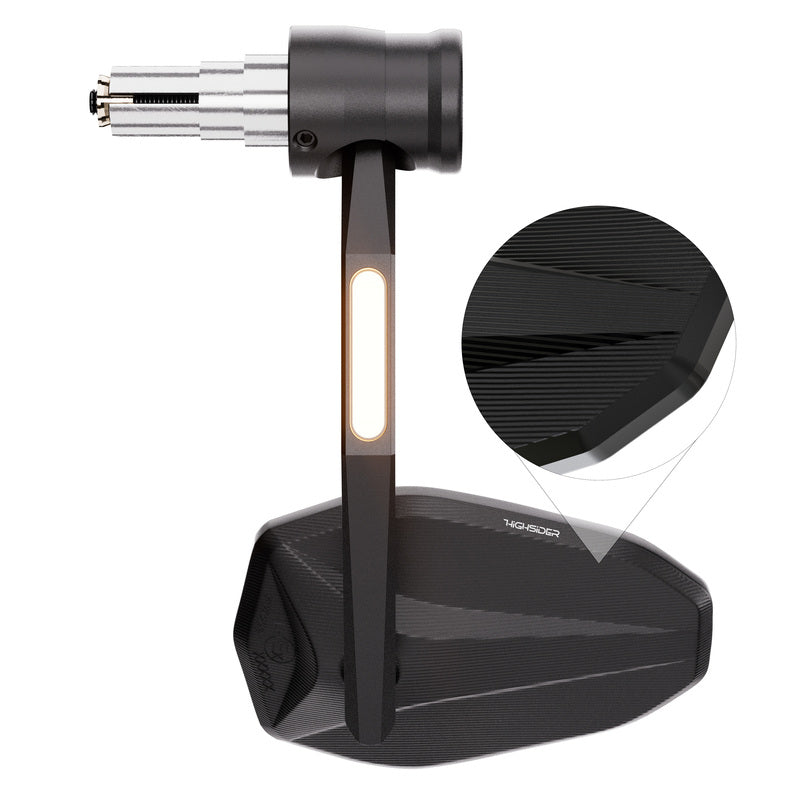 Retrovisor extremo de manillar HIGHSIDER pro Stealth-Rim X7 con intermitente LED – negro mate – 1 pza